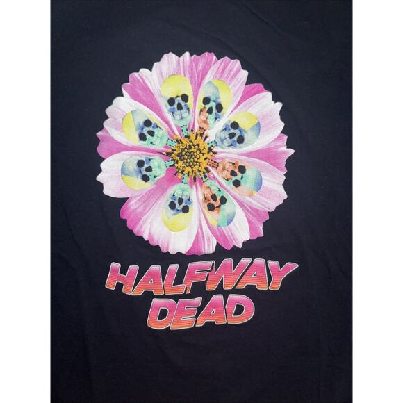 Halfway Dead Graphic T-Shirt Black Men’s Large 20x28 Streetwear Skull Flower - Picture 2 of 3